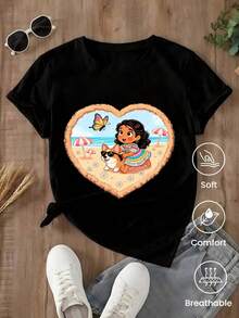 Camiseta de manga corta de moda para primavera y verano de 2026, hecha en México, 180 gramos. Estampado de dibujos animados, modelo de pareja, apta para uso interior o exterior. Cuello redondo, unisex, ideal para oficina y ocio. Paquete de una pieza. - Negro - Ver 5