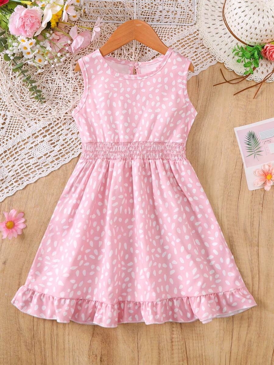 Đầm hoa nhí thắt eo dáng casual cho bé gái, thích hợp mặc đi nghỉ hè. - Hồng - Xem 1