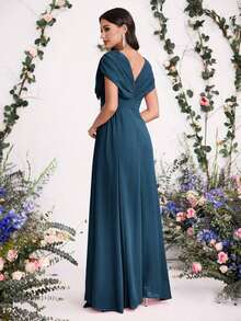 Vestido con flores 3D bordadas para novia, madre de la novia, moda de primavera y verano para fiesta, cita, vacaciones, boda, celebridad, con cintura elegante y falda amplia, para el Día de San Valentín - Verde Oscuro - Ver 2