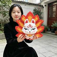 30,000pcs Large Nine-Tailed Fox Micro Building Blocks, Couple Pink & Blue Cute Decor, High Difficulty Assembly Toy Gift, Adorable Nine-Tailed Fox Linked Bricks, 3D Stereo Model, Adult Stress Relief Desktop Decoration - Multicolor - View 14
