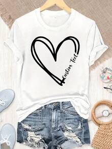 [Personalized Item] Personalized Name T-Shirt For Mother's Day, Personalized Heart And Text T-Shirt, Personalized Heart Line, Valentine's Day T-Shirt, Personalized Heart, Mother's Day T-Shirt, Birthday T-Shirt, Personalized T-Shirt For Mom - 白色的 - 查看 7
