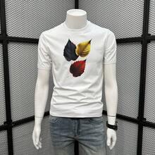 American Style Summer T-Shirt, Fashion Brand, Made Of High-Grammage Pure Cotton, Short Sleeve, Round Neck, Loose Fit, Versatile New Print Style For Men. - 白色 - 查看 7