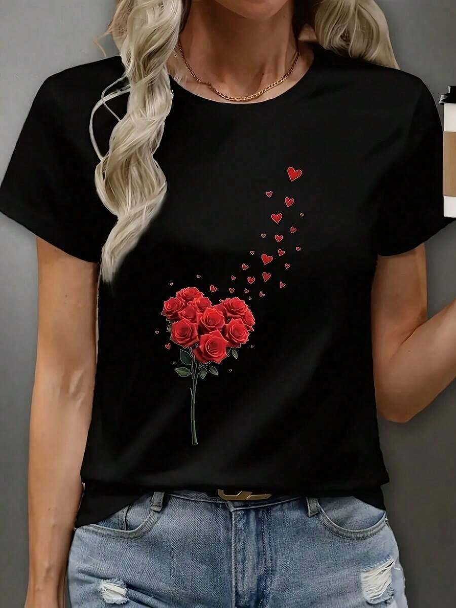 Bestselling, Versatile, And Figure-Flattering Pure Cotton Short-Sleeve T-Shirt. A Great Style, Newly Launched In 2026. A Loose-Fitting Plus-Size Top With A Unique Summer Design. This 100% Pure Cotton, Thick, Black And White T-Shirt Features A  Graphic And Letter Print. A Unisex Short-Sleeve Style. A New Arrival For Spring, Summer, And Fall. Breathable And Comfortable, With A Simple And Versatile Streetwear Style, Perfect For Matching Couple Outfits. - 黑色 - 查看 1
