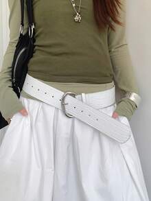 Korean Style Luxury Wide White Belt For Women, Niche Designer Waist Corset Fashion Decorative Waistband, All-Match Wide Belt Perfect For Dresses, Pants And Daily Casual Outfits - Multicolor - View 2