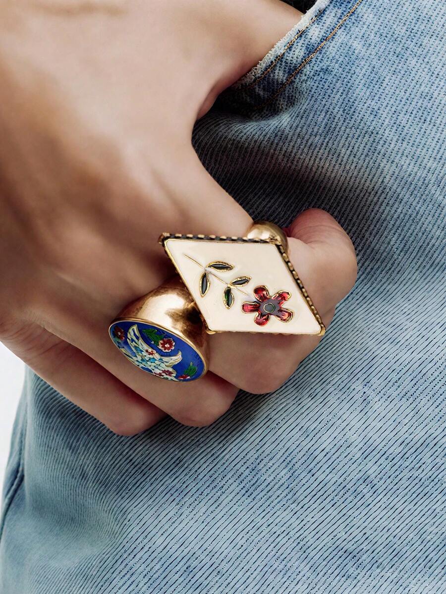 Bộ 3 chiếc nhẫn tráng men nhiều màu sắc theo phong cách Baroque, thiết kế nhẫn hở hoa văn cổ điển thủ công, thể hiện cá tính đa dạng, trang sức cao cấp, nhẫn sang trọng kiểu Tây Ban Nha cổ điển dành cho nữ, phụ kiện trang sức tinh tế cho các bữa tiệc ngày lễ. - Nhiều màu - Xem 1