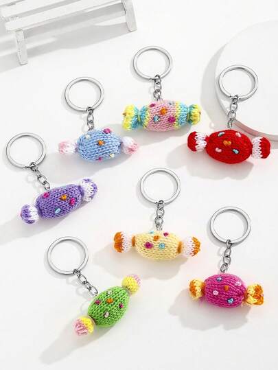 DIY Handmade Creative Colorful Yarn Candy Handwoven Keychain, Handcrafted Crochet Rainbow Candy Keyring, Creative Gift For Lover, Friend, Girlfriend, Holiday, Festival, Mobile Phone, Car Accessories, Small Gift