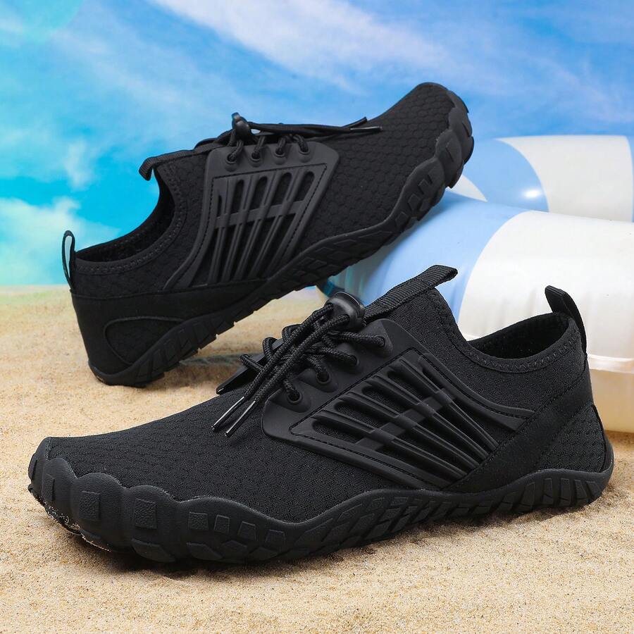 1 đôi giày lội nước ngoài trời unisex, giày đi biển bằng lưới thoáng khí, chống trượt. - Đầy đủ màu đen - Xem 1