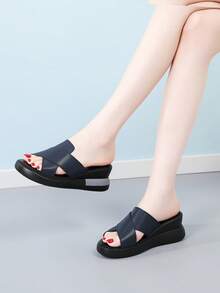 Women's Platform Slide Sandals, Casual Thick-Sole Slippers, Comfortable Flip Flops - Blue - View 6