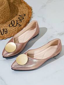 Plus Size Women's Fashion Pointed Toe Slip-On Comfortable Ballet Shoes, Pink, Spring/Autumn - Pink - View 3