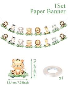 1 Set Jungle Animal Hanging Flags, Jungle Animal Theme 1st Birthday Party Paper Wreath Garland Banner, Baby Shower Party Backdrop Decor, Wild One Boy Birthday Party Supplies, Wall Decor, Home Decor, Baby Shower Party Decorations, 1st Birthday Decorations, Gender Reveal Party Decor, Farm Animal Birthday Party Decorations, Baby Shower Party Supplies, Photography Props, Baby Shower Gifts, Jungle Animal Decor - Jungle Animals - View 11