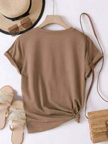 Women's Oversized Brown Summer 2026 T-Shirt With Leopard Print Bow And Red Cherries, Animal Print Bow And Cherry Design, Flirty Style To Pair With Leggings Or Skinny Jeans - YH549-棕色 - 查看 3