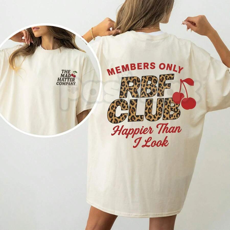 Youth Casual Graphic T-Shirt [Up To 40% Off] RBF Club Leopard Cherry T-Shirt - Flirty Retro Style T-Shirt, Sarcastic Resting  Face Print T-Shirt, Leopard Print Top With Bow. - 黑色 - 查看 1