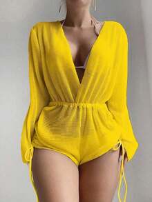 Cover up con abertura con cordón lateral - Amarillo - Ver 5