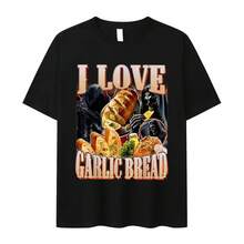 Maglietta grafica con scheletro "Amo il pane all'aglio" divertente, casual, popolare, a maniche corte, girocollo, in cotone, adatta per uomo e donna, estiva - Bianco - Visualizzare 1