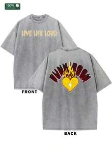 Men's And Women's 230g Summer T-Shirt, Washed, With Vibrant Double-Sided Punk Rock Style Print, Made Of High-Quality Wax Print Cotton, Suitable For All Seasons And Outdoor Activities, Is The Perfect Gift For Festivals. - 深灰色 - 查看 1