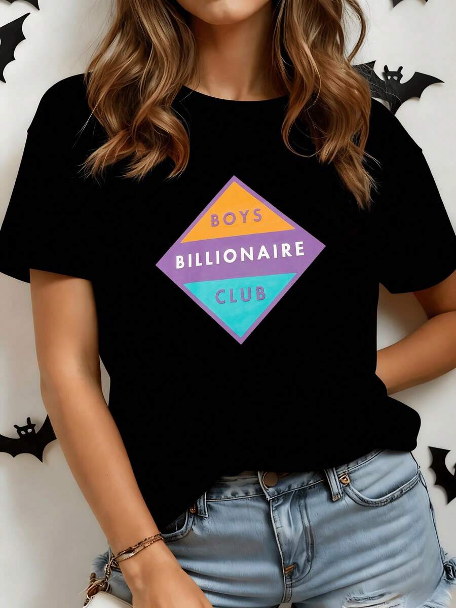 Geometric Symbol With Colorful Triangles Evoking Positive Energy, Confidence, And A Free Spirit, Inspired By Unity And Self-Improvement. Modern Casual Women's T-Shirt For Everyday Wear. - 黑色 - 查看 1