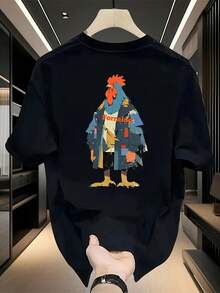 Camiseta de manga corta para hombres de impresión moderna y pesada, nueva colección de verano en tallas grandes, top casual versátil - Negro - Ver 5
