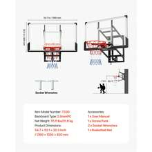 Wall Mount Basketball Hoop, 54-Inch PC Backboard Mounted Basketball Hoop Outdoor With Hand-Crank Adjustment, 0.11 Inch Thickened Backboard, Classic Basketballs Hoops Design, Indoor & Outdoor Use - 54-inch - 查看 11