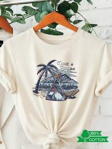 Camiseta Casual de Verano para Mujercasualdeveranoparamujerconestampadodeletrasyanimealamodadiseñodecuelloredondo,sencillaycómoda,transpirable,adecuadaparaelusodiarioinformal,quemuestraunestilonaturalyelegante,esencialparafiestasdeverano,envíolocalpalmeraconformaderelojdearena. - Negro - Ver 10