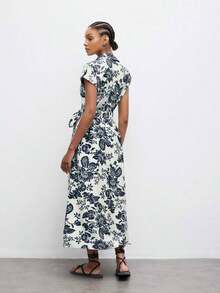 Maija Vestido casual de vuelo con estampado floral y botones delanteros para mujeres, adecuado para el verano y atuendos de vacaciones - Albaricoque - Ver 7
