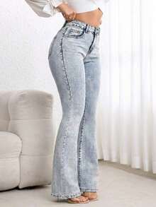 Jeans de pierna acampanada de corte slim casual para ir al trabajo - Lavado ligero - Ver 6