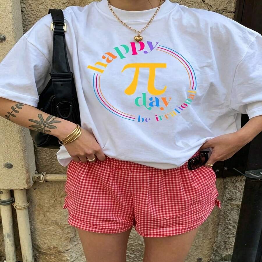 Cute Daily Casual Graphic T-Shirt 100% Cotton Oversized Soft Breathable Casual Crewneck Short Sleeve Top Aesthetic Daily Fashion Lovers Casual Wearers Gift Givers Basic - 白色 - 查看 1