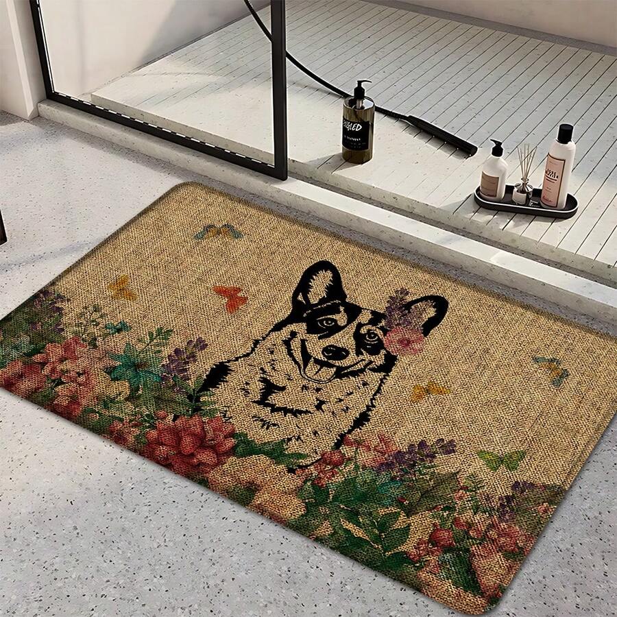 1pc Husky Pattern Printed Linen Kitchen Rug, Bathroom Mat, Doormat, 3D Printed Rectangular Carpet For Living Room, Bedroom, Hallway, Bathroom, Laundry Room - Polyester Rug For Indoor And Outdoor Home Decor - Multicolor - View 1