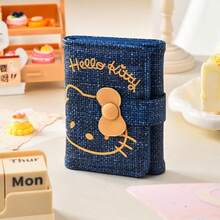 SANRIO Ví đựng tiền xu đa năng Hello Kitty bằng vải denim, ví đựng thẻ tín dụng hình mèo KT mini dễ thương dành cho nữ. - Màu xanh lam - Xem 2