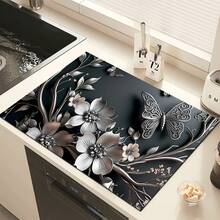 1pc Floral Pattern Absorbent Dish Drying Mat, Drip Mat For Espresso Machine, Sink Drain Mat, Faucet Pad, Bathroom Cup Mat, Kitchen & Bathroom Accessories - Multicolor - View 9