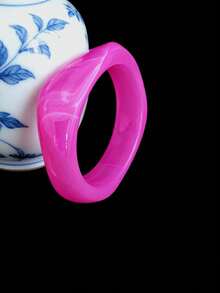 Set de 3 piezas de pulseras de estilo de playa de acrílico color rosa rojo, combinación de pulseras minimalistas elegantes, se pueden usar por separado o apiladas, adecuadas para uso diario y vacaciones - Rosa Fucsia - Ver 6