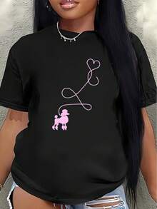This Lightweight And Durable Short-Sleeved T-Shirt, Featuring A Pink Ferret And Heart Design, Is Perfect For Relaxing At Home, Going To Cafes, Or Enjoying Outdoor Activities, Offering A Comfortable Everyday Wear Experience. Women's Blouses > Clothing - 黑色 - 查看 1