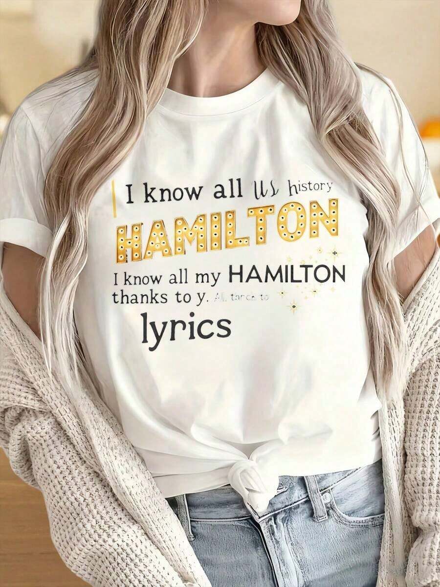 Camisetas para Mujer y Hombre con Cuello Redondo y Mangas Cortas. Conozco Toda la Historia de Hamilton. Conozco Todas las Letras de Mis Canciones de Hamilton Gracias a Ustedes. Camiseta Throck To Lyrics. Estampados Divertidos Son Adecuados para Fiestas de Navidad, Actividades Deportivas, Fiestas de Vacaciones, Salidas, Deportes y Otros Regalos Navideños. - Blanco - Ver 1