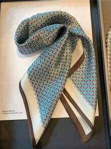 1 pièce Foulard carré petit de 70 cm en motif simple imprimé en faux soie. Ceinture polyvalente pour la taille pour femmes, à porter au printemps/été/automne. Foulard/Fichu mode, cadeau pour maman, pour robe - Bleu azur - Voir 5