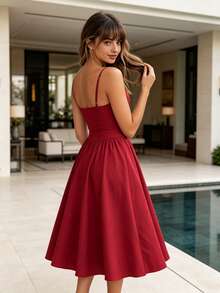 Women's Strapless Dress In A Solid Color, Inspired By Vintage Style, With A Shaping Bustier Design, Fitted To The Body, Suitable For Everyday Wear, Parties, Or Special Occasions. - 紅色 - 查看 3