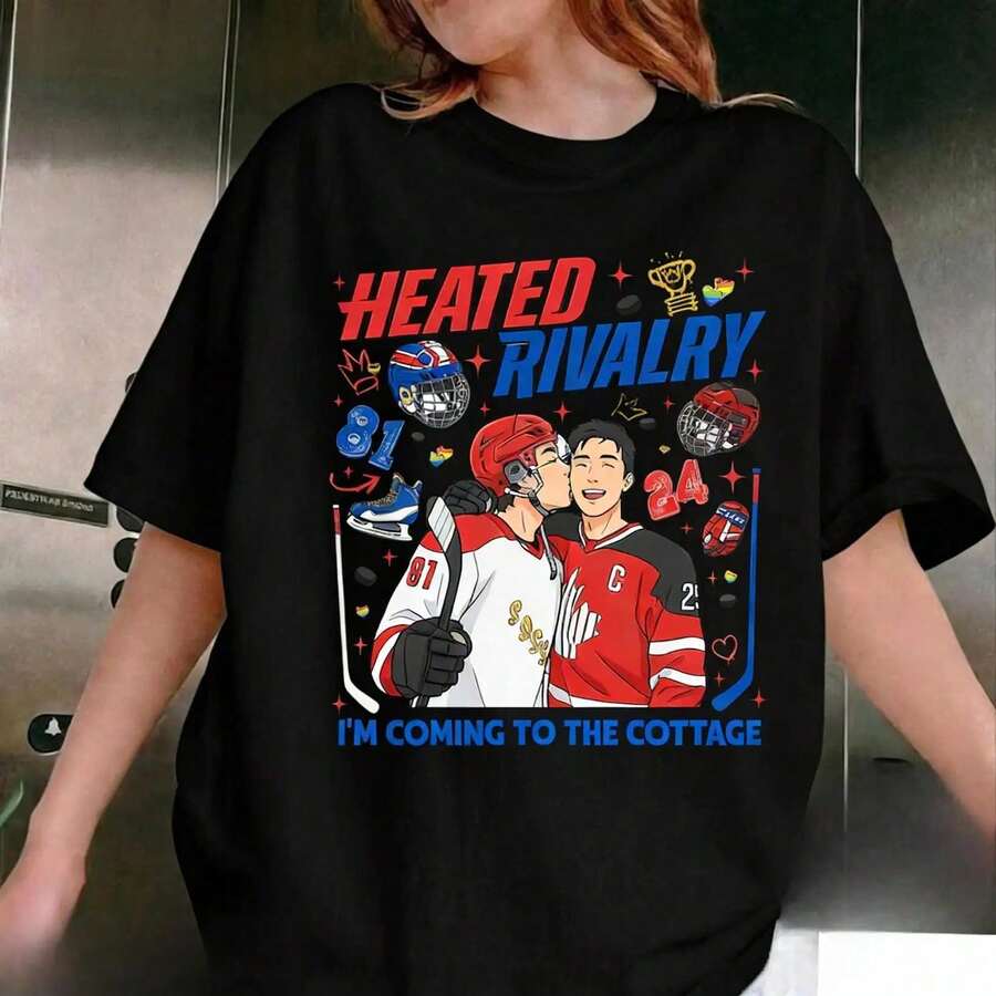 T-Shirt With A Collage Of Heated Rivalry, Shane Hollander And Ilya Rozanov Fan Art T-Shirt 7XOR XTO3 - Black - View 1