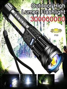Camping, Linterna LED Recargable con Zoom, 7 Modos de Alta Luminosidad con Luz Lateral COB, Carga USB Tipo-C, Material ABS Resistente a Roturas, Linterna Táctica Multifuncional de Mano para Uso en Exteriores, Emergencias y Hogar - Varios - Ver 4