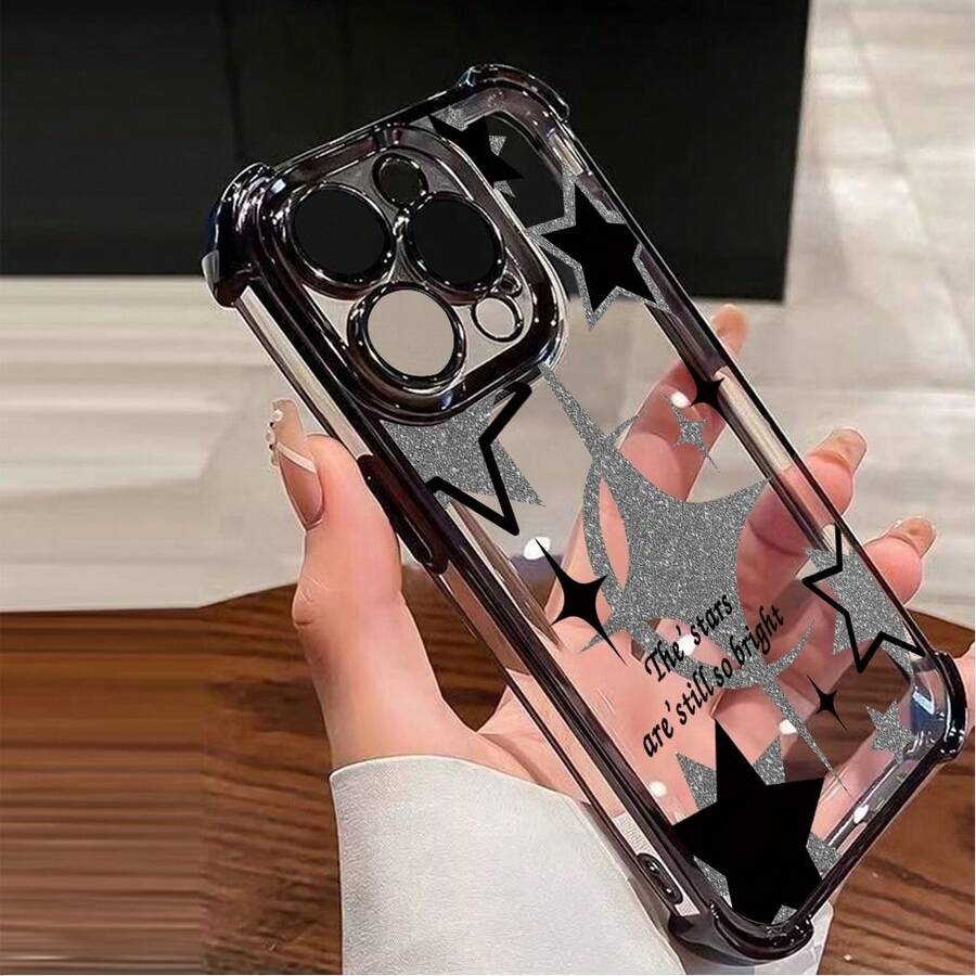 1個新款極簡星形電鍍氣囊防摔/加厚透明TPU保護殼,相容於Apple 17 Pro Max/16 Pro Max/16 Pro/16/13 Pro Max/12 Pro Max 11, 15 Pro Max, 14 Pro Max/Galaxy, SAM/相容於Honor/Note 13 Pro/S23 Ultra/S24 Ultra/S25/A56 保護套 - 黑色 - 查看 1
