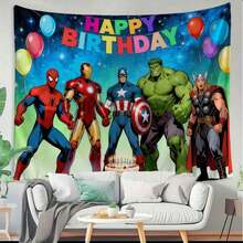 1pc Avengers Birthday Tapestry, S Pider Man I-Ron Man C Aptain A Merica H Ulk Thor Team Graphic With Happy Birthday Banner, Balloons & Cake, Superhero Themed Party Backdrop, Vibrant Wall Hanging For Party Decor, Photo Booth Props, Home Celebration Decoration, Epic Pop Culture Event Supply - View 8