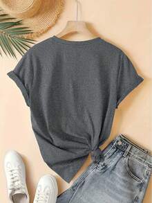 Women's DISNEY Minnie Mouse T-Shirt - Plus Size 1XL-4XL Short-Sleeve Vintage Round Neck Top With Minnie Face Graphics, Casual Blouse Suitable For Spring Summer Fall, Casual Attire, Trips & Vacation Outfits (Machine Washable) - 深灰色 - 查看 2