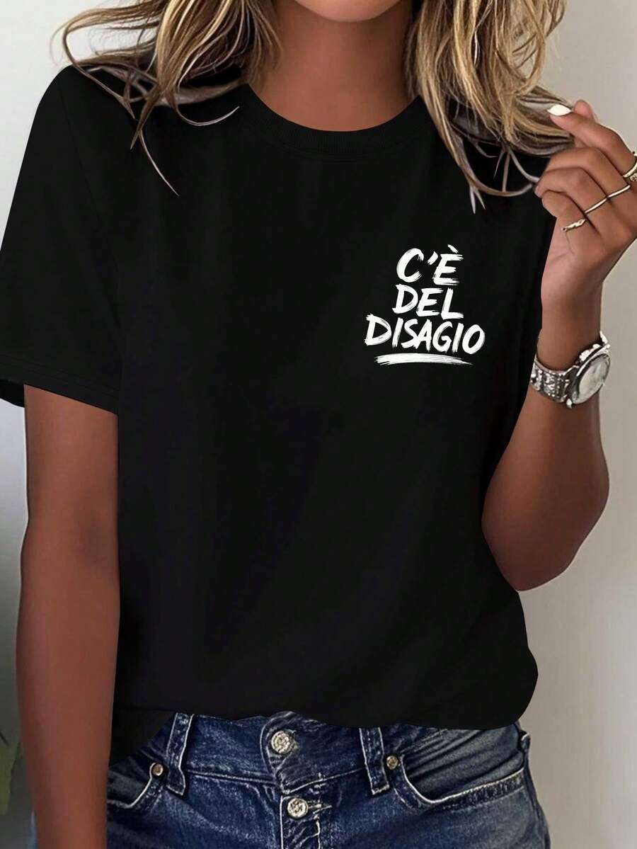 Una camiseta suave para mujer con una frase italiana humorística sobre el malestar - Negro - Ver 1