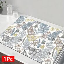 1 pieza Alfombrilla absorbente para secar platos con estampado de mariposa y flores, alfombrilla absorbente para encimera de máquina de espresso, alfombrilla absorbente para fregadero, alfombrilla absorbente suave para grifos, alfombrilla absorbente para tazas de fregadero, accesorios para el hogar y la cocina, accesorios de baño - Multicolor - Ver 13