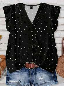 LUNE Camisa de mujer con estampado de lunares de moneda minimalista y vintage, adecuada para el verano - Multicolor - Ver 1