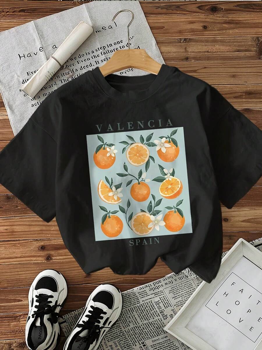 Camiseta estampada para mujer, top informal de manga corta y cuello redondo, ideal para primavera y verano.Ropa de mujer.Adecuado para todas las ocasiones Mejorar el look KV3U - Negro - Ver 1