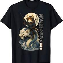 Samurai gato guerrero montar dragón del mar camiseta - Negro - Ver 1