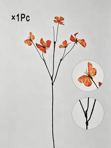 4/2/1pc Orange Artificial Butterfly Flower Branches,29.53"Silk Fake Butterfly Flower Realistic Artificial Flowers For Home Wedding Party Decor, DIY Vase Arrangements Decoration Supply, Living Room Table Decorations, Summer Father's Day Floral - Orange - View 3
