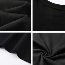 2026Camiseta Fitness Estampada Apilada Negra - Estilo Casual Sencillo, 100% Algodón Puro - Suave y Cómoda, Cuello Redondo Manga Corta, Top de Moda Urbana para Todas las Estaciones, Ropa Casual Urbana| Camiseta Cuello Redondo2026 - Negro - Ver 5