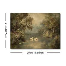 1pc Framed Unframed Antique Swan In Lake Vintage Poster Romantic Love Wall Art Canvas Print Farmhouse Cottagecore Decor Painting For Living Room Bedroom Home - Green - View 13