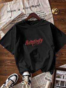 Vintage "Rebrady Crew" Red T-Shirt, Fashionable Short-Sleeve T-Shirt For Spring/Summer 2026, Made In Mexico, 180 Grams. Cartoon Print, Couple Design, Suitable For Indoor Or Outdoor Wear. Crew Neck, Unisex, Ideal For Office And Leisure. One-Pack. - BK-P631577SLNDXZGY645 - 查看 4