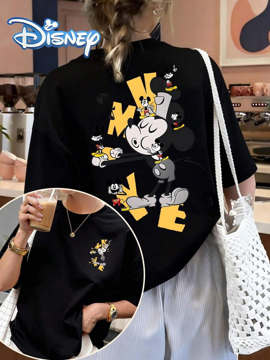 Disney Women's 100% Cotton T-Shirt Features A Double-Sided Print Design With A Mickey Mouse Motif. This Comfortable, Breathable, And Versatile Crew-Neck T-Shirt Is The Perfect Choice For Summer And Also Makes An Excellent Gift.Disney T Shirt - màu đen - Xem 1