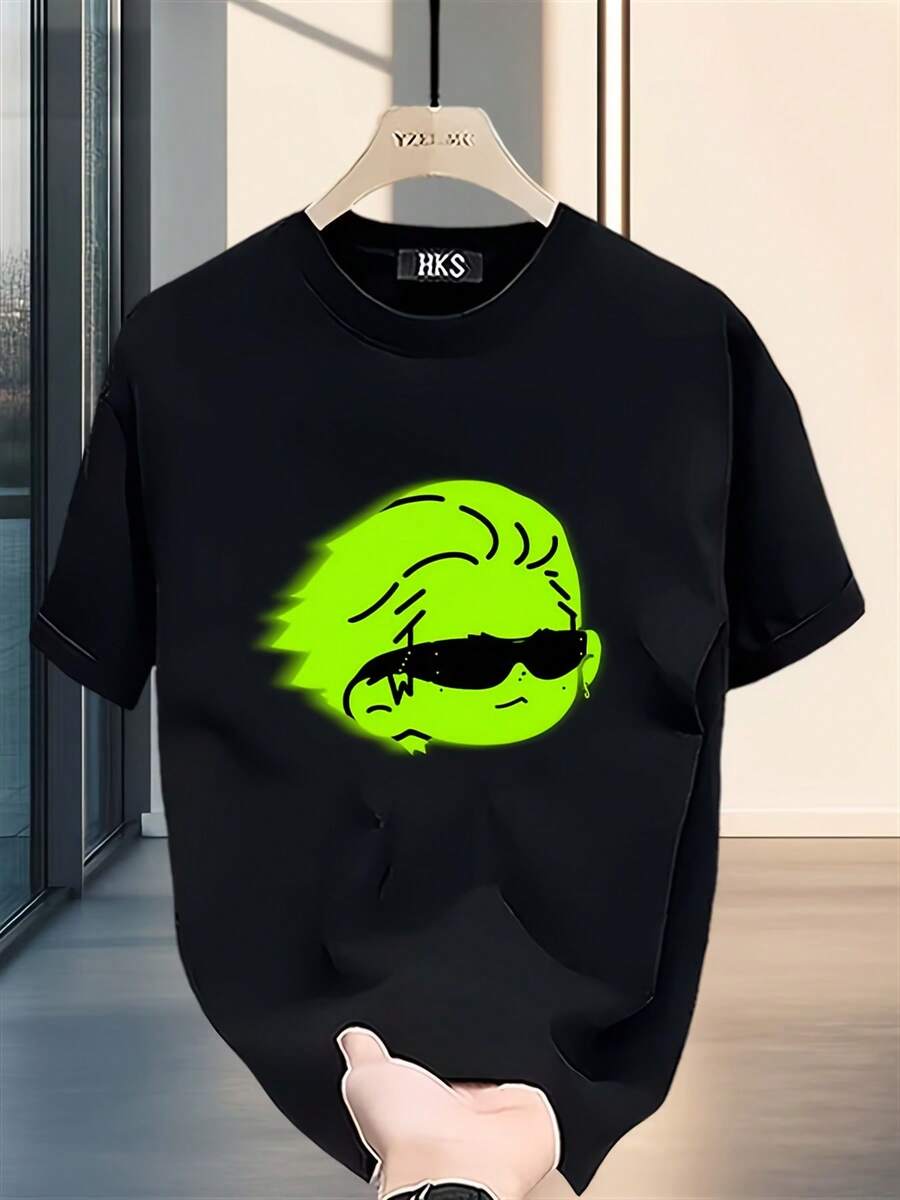 Men's Heavyweight Pure Cotton Short-Sleeved T-Shirt, Fashion Brand, Printed, New Summer, Plus Size, Versatile And Casual - 黑色 - 查看 1